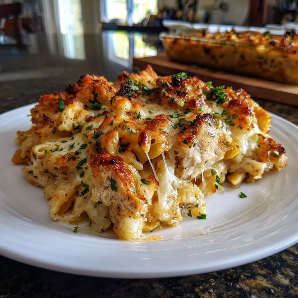 Creamy Garlic Chicken Pasta Bake