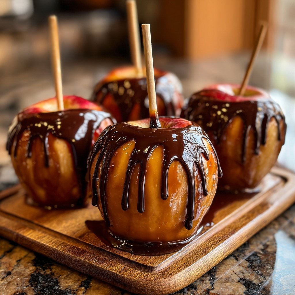 Homemade Candy Apples With Chocolate Drizzle
