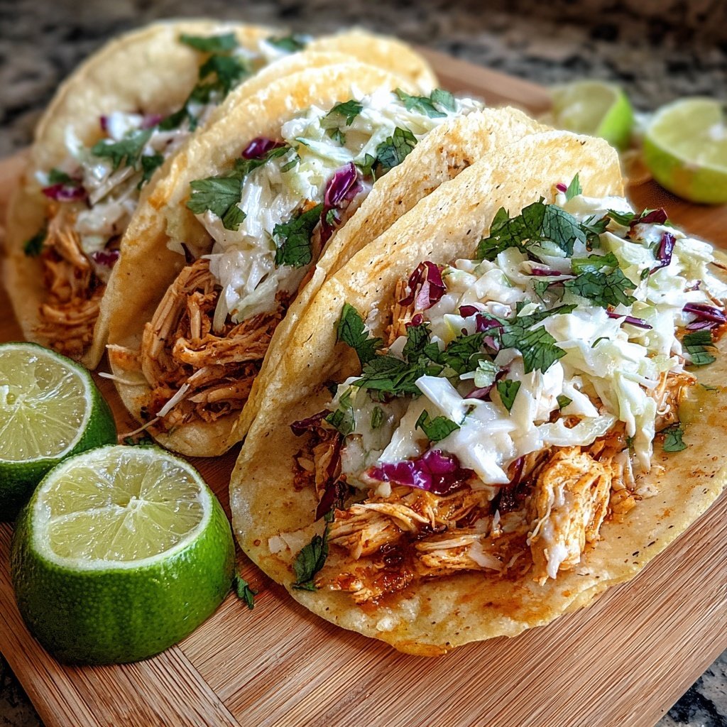 Shredded Chicken Tacos With Lime Slaw