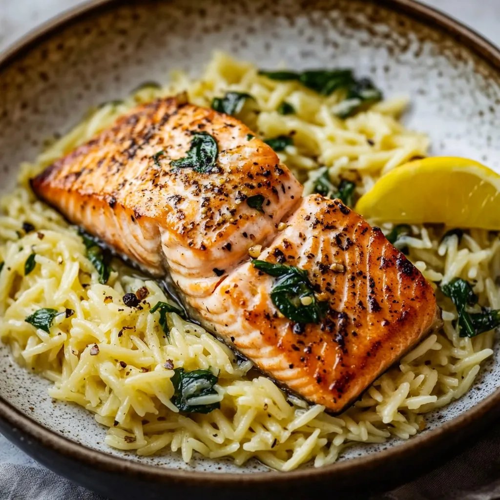 Seared Salmon with Lemon Orzo
