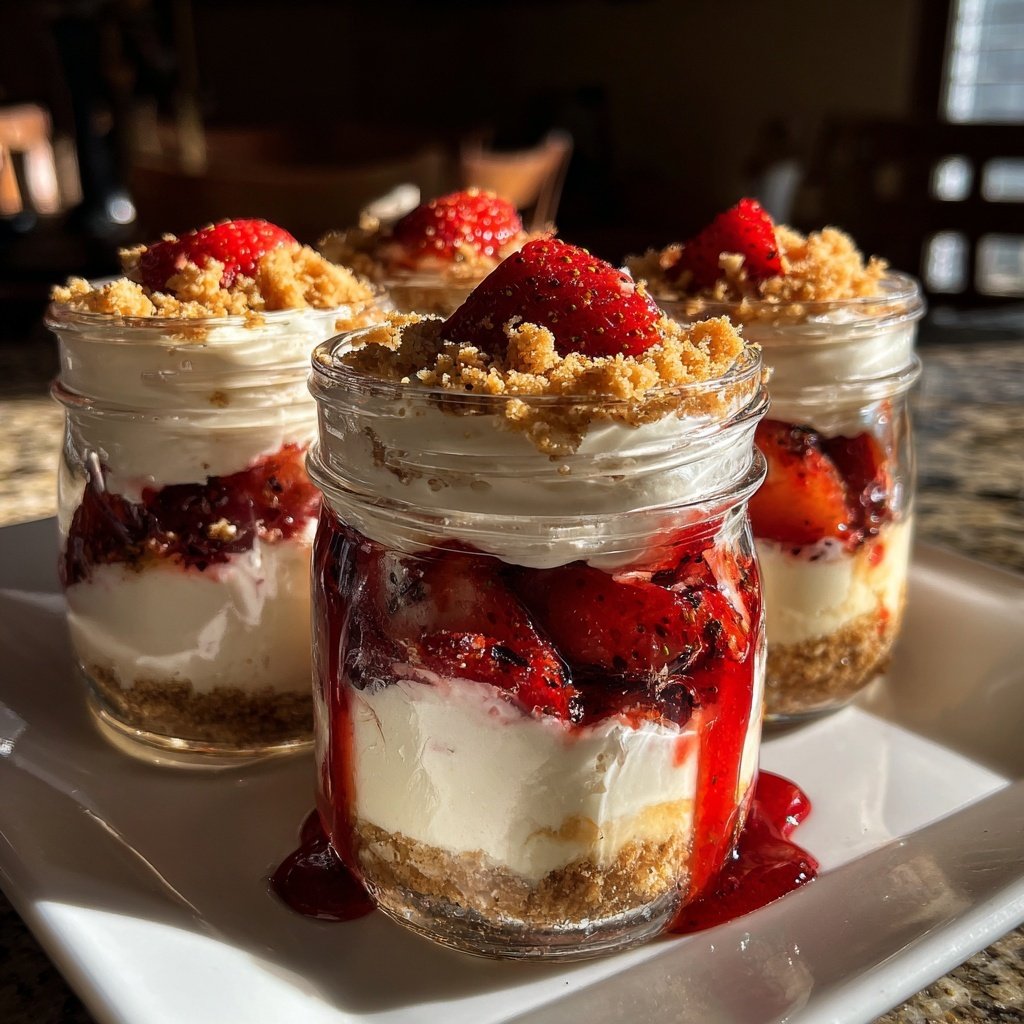 No Bake Strawberry Cheesecake Jars